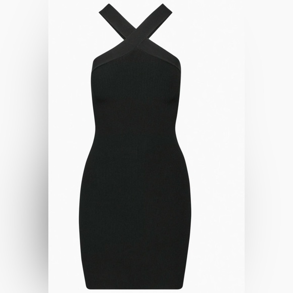 Aritzia Babaton Black Ribbed Halter Bodycon Dress | Cross-Neck | Size M - Picture 1 of 9
